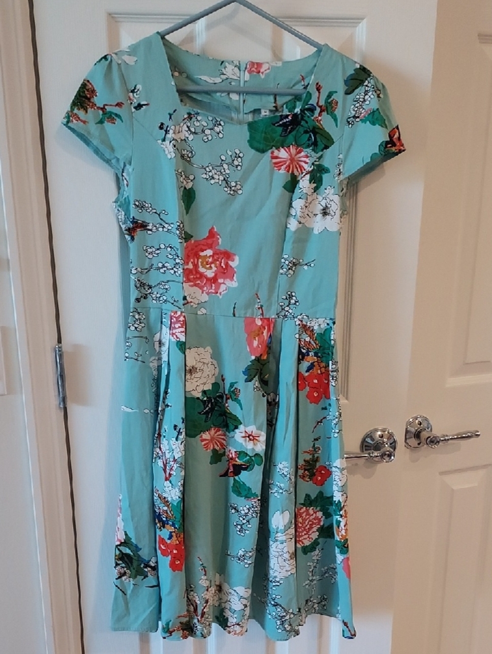 Aqua Floral Fit-and-Flare Dress
